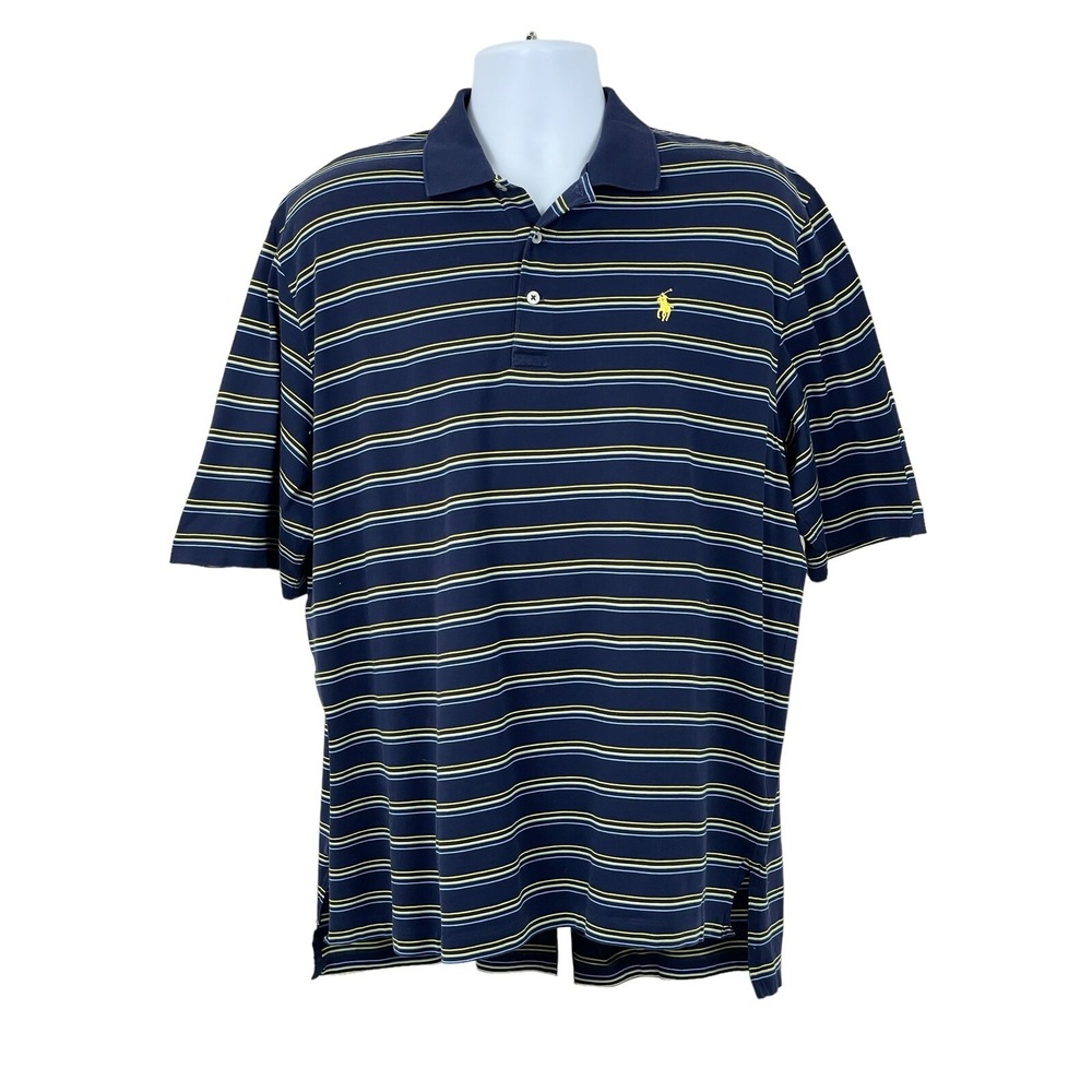 Polo‎ Ralph Lauren Polo Shirt Mens Large Blue Stripe Yellow Pony Preppy Classic